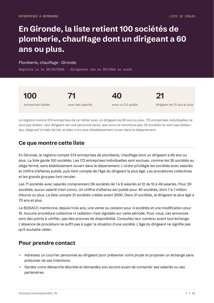 Page 1 d'une vraie liste : les chiffres, la lecture et les conseils pour prendre contact